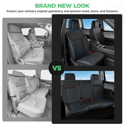 Custom Leather Seat Covers for Silverado/Sierra 1500 2014-2018, 2500HD 3500HD 2015-2019 Crew Cab Full Set with Jump Seat Cover (Armrest Storage Version Only),Truck Accessories
