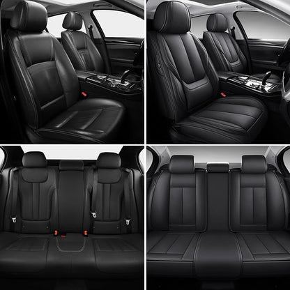 MINGBRON Black Car Seat Cover with Lumbar Support, Car Seat Protector Waterproof, Nappa Leather Car Seat Cushion, Car Seat Covers Front Seats and Back Fit for Most Cars