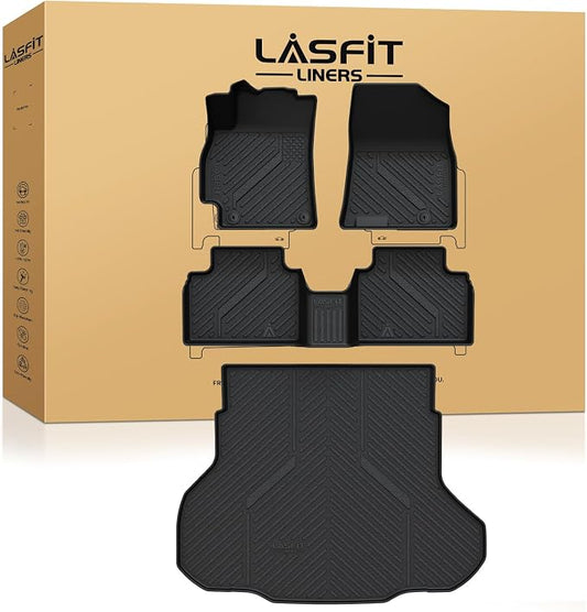 LASFIT Floor Mats & Cargo Mat for Kia K4 2026 2025 All Weather TPE Custom Fit Floor Liner 1st & 2nd Row Full Set Car Mats and Trunk Mat Accessories, Black