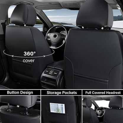 Coverado Seat Covers, Car Seat Covers Front Seats, Waterproof Nappa Leather Auto Seat Cover with Lumbar Head Pillow, Black Gray Seat Covers Carseat Cover Universal Fit for Most Cars