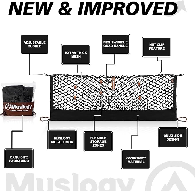 Muslogy Truck Bed Cargo Net Trunk Netting Compatible with Toyota RAV4 2026 Accessories, Pickup Cargo Organizer SUV Sedan Storage Net w/Heavy Duty Carabiners