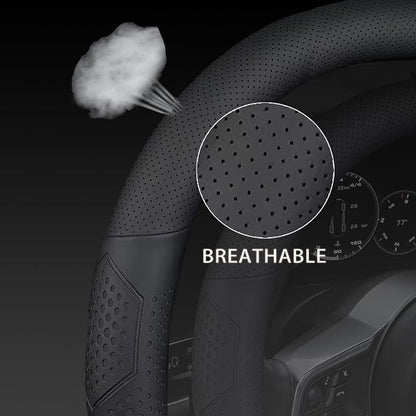 Yangday Leather Steering Wheel Cover for Dodge Ram 1500 2500 3500, 15.5-16 inches Car Steering Wheel Cover with Non-Slip Breathable (Black)