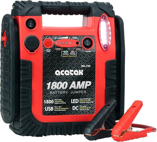 1800A Peak Car Jump Starter, 20000mAh Battery Booster for up to 6.5L Gas/5L Diesel Engines, 12V Portable Power Bank with LED Light, USB Outports, and Emergency Power Supply