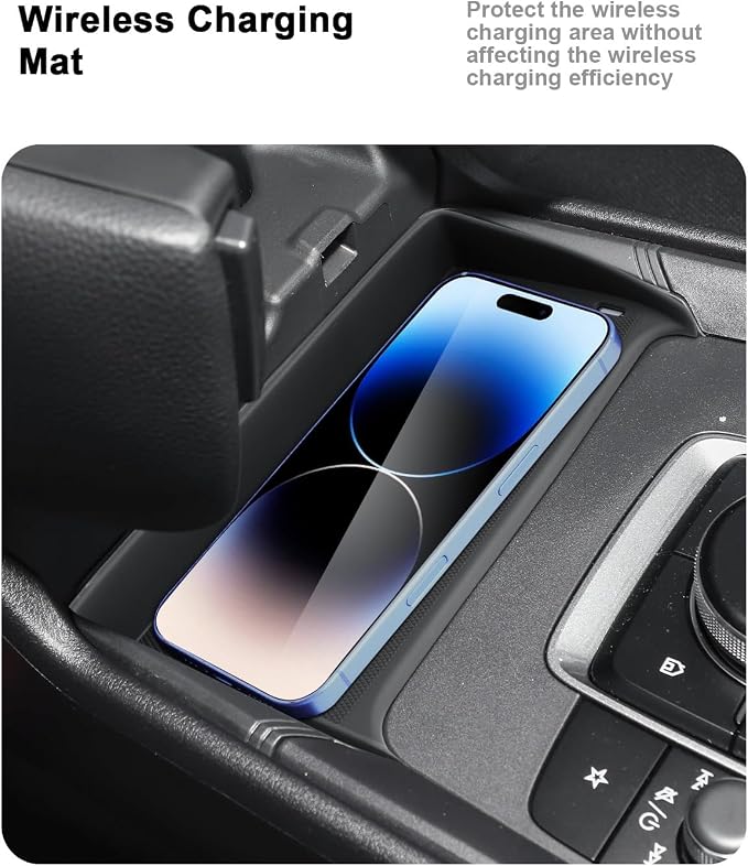 Center Console Organizer Set for 2023-2026 Mazda CX-50-3 Pcs Armrest Box Storage Tray + TPE Center Console Cup Holder Insert + Silicone Wireless Charging Mat for 2023-2026 CX-50 Accessories