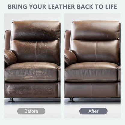 Leather Recoloring Balm & Color Restorer | Medium Brown Leather Dye, Paint & Repair Kit for Furniture, Couches, Car Seats, Shoes | Restore Faded & Scratched Surfaces