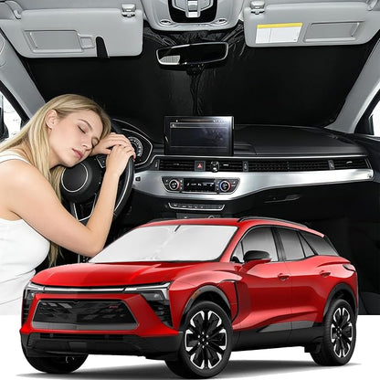 Windshield Sun Shade for Chevrolet Blazer EV 2024-2026 Car Windshield Sun Shade Accessories Upgrade 4 Layers Custom Fit Blazer EV Car Window Shades Front Windshield 260T Blocks UV Rays Keep Cool