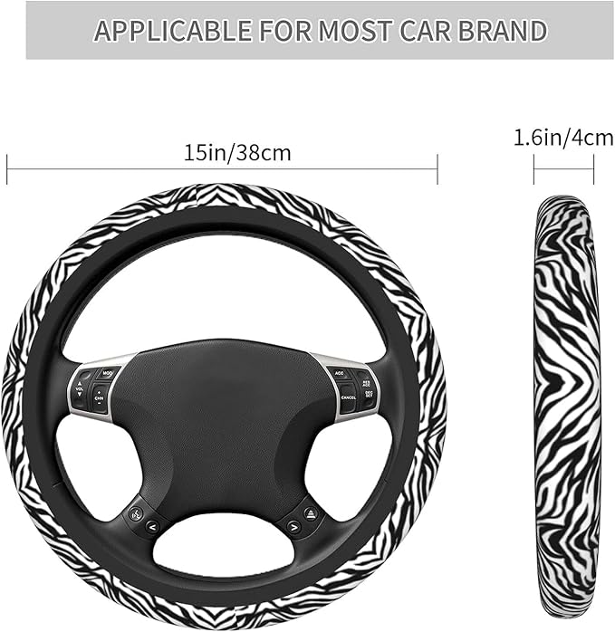 Zebra Steering Wheel Covers Non Slip Neoprene Stripe Pattern Steering Wheel Protector Cover Universal 15 inch for Women Men Car Trucks