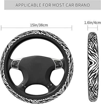 Zebra Steering Wheel Covers Non Slip Neoprene Stripe Pattern Steering Wheel Protector Cover Universal 15 inch for Women Men Car Trucks