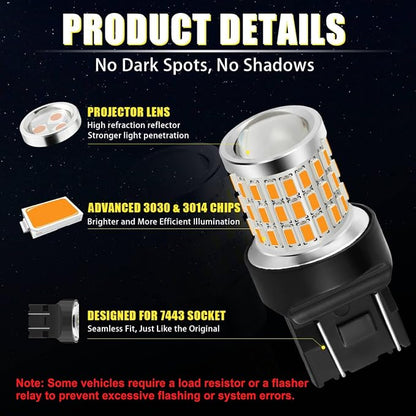 iBrightstar 7443 LED Bulb Amber, 7440 LED Turn Signal Bulbs Super Bright for Vehicle Blinker Lights and Turn Signal Lights, 2 Pack