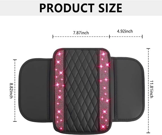 Stacool Upgraded Car Center Console Cover with Rhinestones,Microfiber Leather Car Armrest Cover Cushion with 2 Storage Bags,Universal Cars Armrest Storage Box as Cars Interior Accessories
