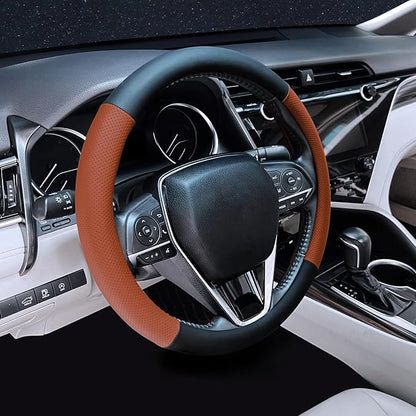 Steering Wheel Cover Standard Size 14.5-15 inch, Non-Slip Car Wheel Cover Protector, Non-Folding Packaging, Microfiber Leather, Black and Orange