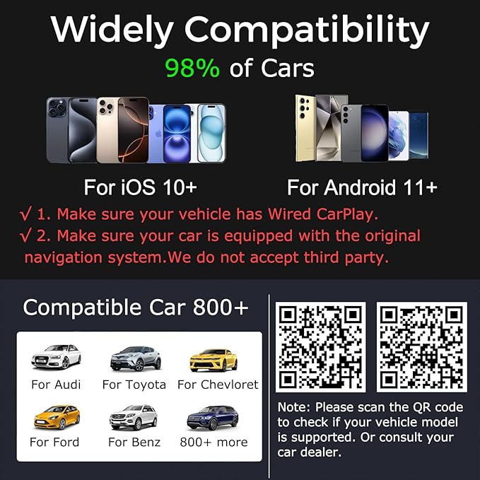 Wireless CarPlay Adapter 2026 Upgraded,CarPlay & Android Auto 2-in-1, Mini USB Design for Cars with Wired CarPlay,Fast Auto-Connect,Plug & Play,for Apple iOS 10+, Android 11+ Version