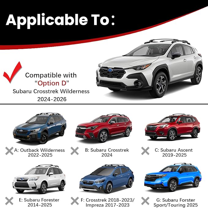 300lbs Roof Rack Cross Bars Compatible with Subaru Crosstrek Wilderness 2024 2025 2026 & Volkswagen Tiguan 2018-2026 & Taos 2022-2026 Aluminum Lockable Roof Rails Crossbar for Bike Kayak Cargo
