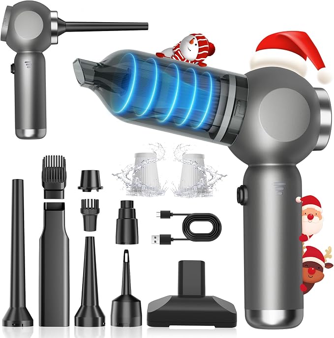 6 in 1 Mini Car Vacuum Cleaners, 20000PA Portable Vacuum for Car,120W High Power Hand Held Vacuum Cordless and Air Duster for Home, Office, Pet