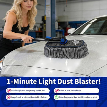 Flash Dog Car Duster Exterior Scratch Free, Waterless Cleaning Brush for Car Truck RV Boat, Gifts for Men Women, Storage Bag & Air Freshener - Extendable Microfiber Duster & Mini Interior Brush