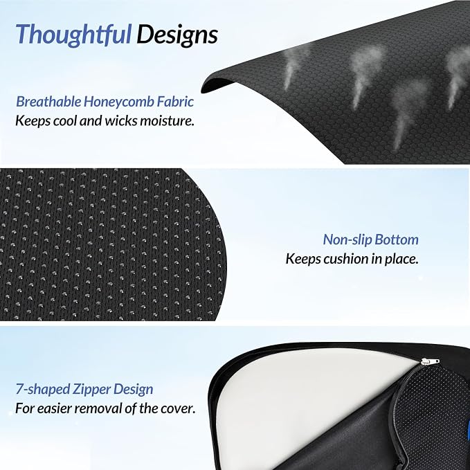 ZIKEE Ergonomic Seat Cushion with Thigh Slope for Long Sitting, Memory Foam Office Chair Cushion for Car, Home, U-Shaped Design Relieves Hip, Tailbone Pain, Non-Slip Sciatica Pain Relief Pillow