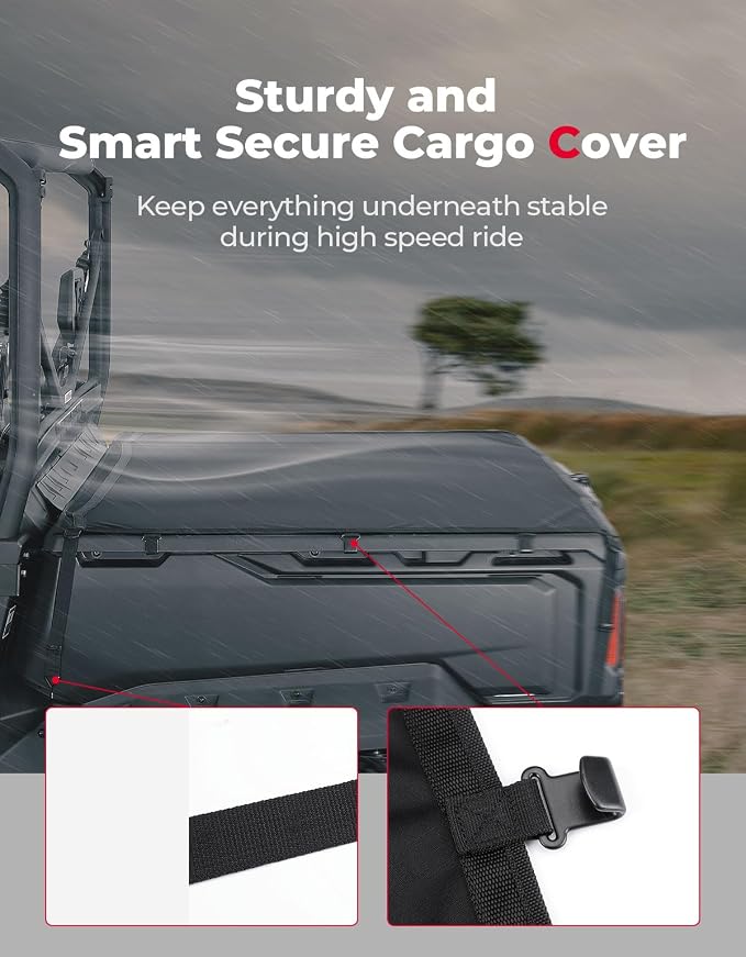 KEMIMOTO Tonneau Covers Compatible with Can-Am Defender HD 5/7/ 8/9/ 10 DPS XT XMR Max 2016-2024 Cargo Bed Cover Net Bed Rail Cargo Protection with Straps