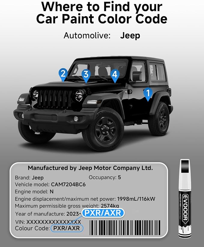 PXR/AXR Brilliant Black Pearl Touch Up Paint Compatible with JeepExact Match 2 in 1 Touch up Paint for Chips and Nicks Repair