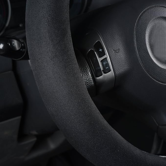 CAR Pass Black Faux Suede 14.5-15 Inch Memory Foam Steering Wheel Covers Breathable Anti-Slip Odorless Steering Wheel Universal Fit for Men Women