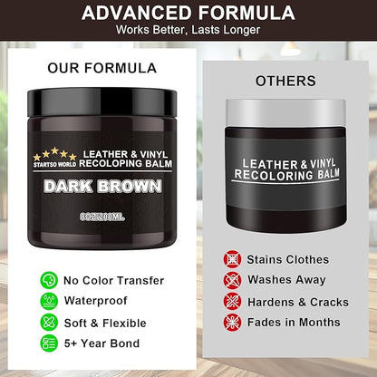 STARTSO WORLD 200Ml Leather Recoloring Balm with 100ML Leather Conditioner, Dark Brown Leather Repair Kit for Furniture, Leather Dye, Leather Scratch Repair, Leather Couch Paint