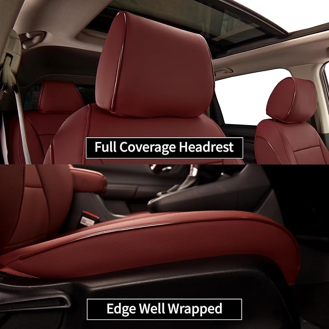 EKR CRV Seat Covers Custom Fit for Honda CRV 2017 2018 2019 2020 2021 2022,Leather Car Seat Cover Full Set for Trucks SUV,Waterproof Car Seat Cushion,Faux Leather (Burgundy)