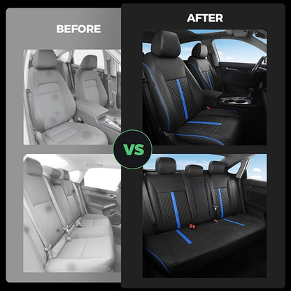 for Honda Civic Leather Seat Covers, Hatchback EX-L Sport Touring 2022-2026, Custom Fit Car Seat Cover Full Set, Waterproof Accessories, Black Blue (60/40 Split Benches-with Rear Armrest)
