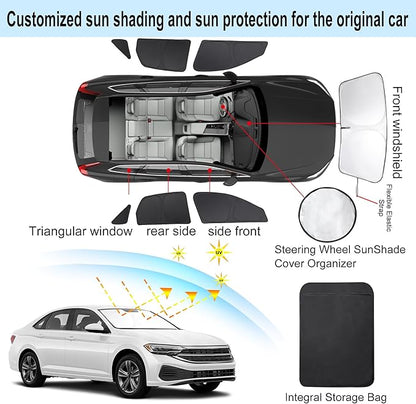 TINGLU Window Shades for Volkswagen VW Jetta 2019-2025 2026 Accessories Car Side Full Windows Triangular Windshield Sun Shade Sun UV Rays Privacy Protection 7PCS
