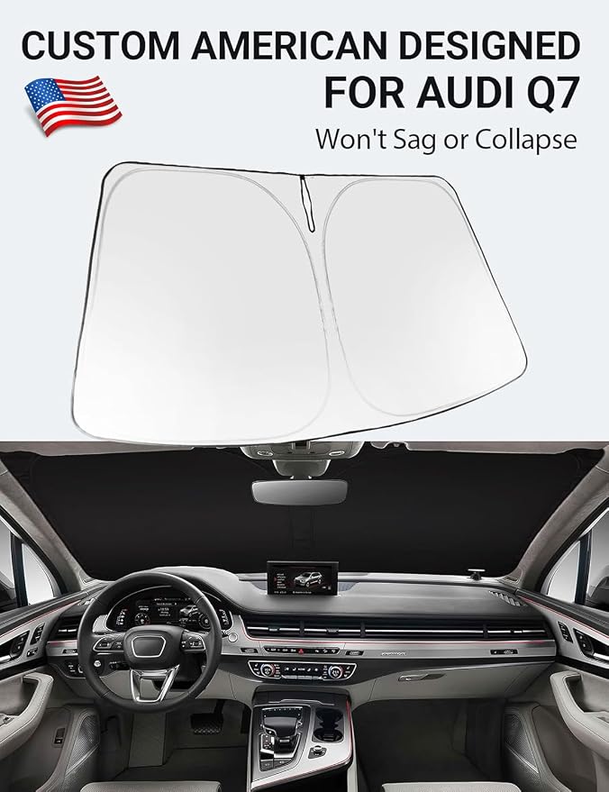 Proadsy Windshield Sun Shade for 2016-2025 2026 Audi Q7 Foldable Front Sunshade Protector Sun Visor Blocks UV Rays Keep Car Cooler