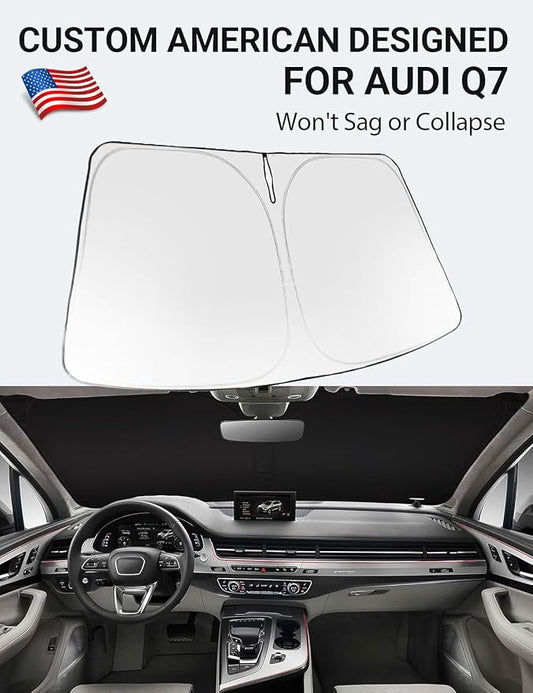 Proadsy Windshield Sun Shade for 2016-2025 2026 Audi Q7 Foldable Front Sunshade Protector Sun Visor Blocks UV Rays Keep Car Cooler
