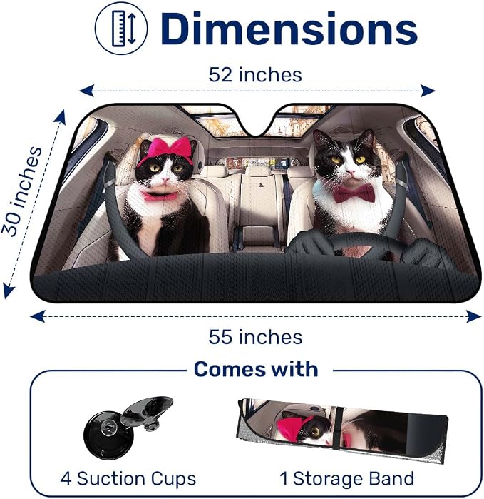 GENANY Tuxedo Cat Windshield Sun Shade for Car SUV Truck (55x30 inches), Sun Shade Windshield, Shades for Front Windows, Sunshade for Car Windshield, Protector Blocks UV