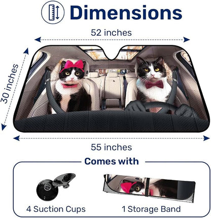 GENANY Tuxedo Cat Windshield Sun Shade for Car SUV Truck (55x30 inches), Sun Shade Windshield, Shades for Front Windows, Sunshade for Car Windshield, Protector Blocks UV