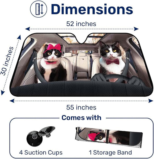 GENANY Tuxedo Cat Windshield Sun Shade for Car SUV Truck (55x30 inches), Sun Shade Windshield, Shades for Front Windows, Sunshade for Car Windshield, Protector Blocks UV