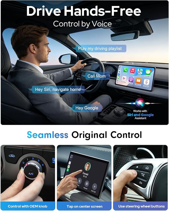 2-in-1 Wireless CarPlay & Android Auto Wireless Adapter, One-Click Switch for Apple iPhone and Android, Converts Wired to Wireless, Plug and Play for USB/USB-C, Compatible with 1000+ Vehicles