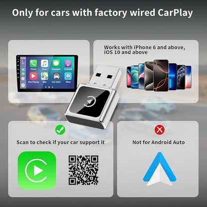 Mini Wireless CarPlay Adapter for iPhone,USB Carplay,2025 Upgrade Convert Wired to Wireless, Plug and Play Easy Setup, Car Play Adapter for Cars with Built-in Wired CarPlay,iOS Only