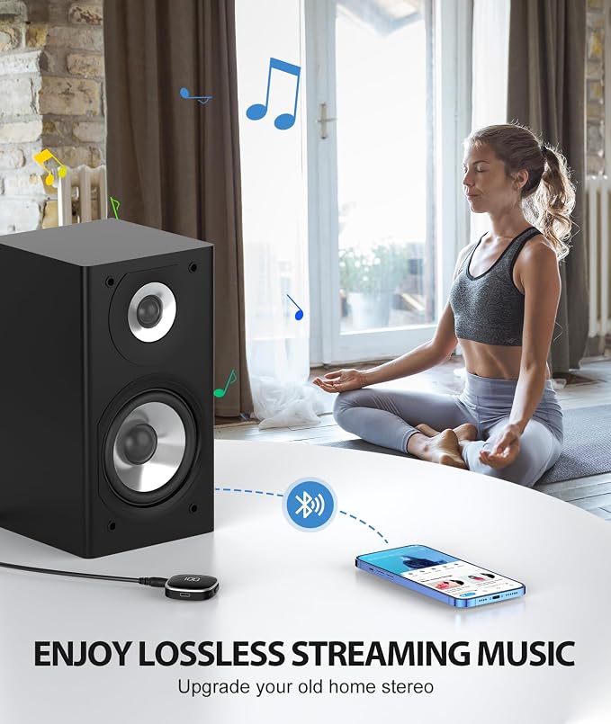 COMSOON AUX Bluetooth Adapter for Car, [LED Screen] Bluetooth 5.3 Receiver for Speaker/Home Stereo/Wired Headphones, 3.5mm Wireless Audio Receiver for Hands-Free Call/Music, Dual Connection