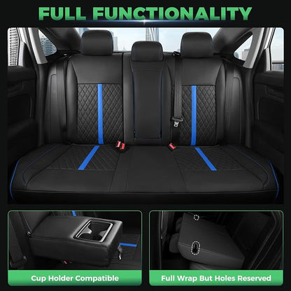 for Honda Civic Leather Seat Covers, Sedan EX 2022-2026, Sport 2025 2026, Custom Fit Car Seat Cover Full Set, Waterproof Accessories, Black Blue (60/40 Split Benches-with Rear Armrest)