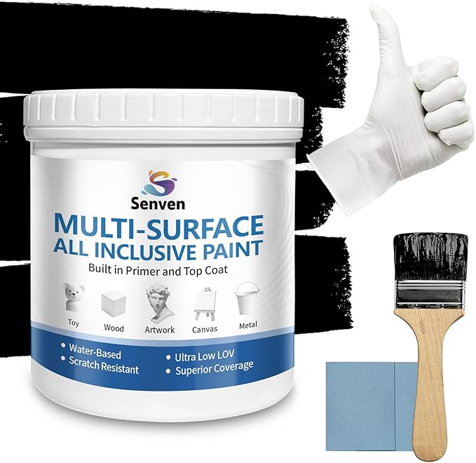 Black Paint 150ML Acrylic Black Paints for Metal, Furniture, Cabinets, Wood, Appliances, Clay, DIY Crafts, Walls, Acrylic Enamel Multi Surface Water Based Fast Drying, 5.3 Fl Oz