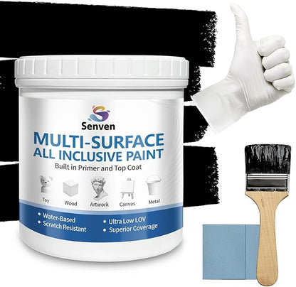 Black Paint 150ML Acrylic Black Paints for Metal, Furniture, Cabinets, Wood, Appliances, Clay, DIY Crafts, Walls, Acrylic Enamel Multi Surface Water Based Fast Drying, 5.3 Fl Oz