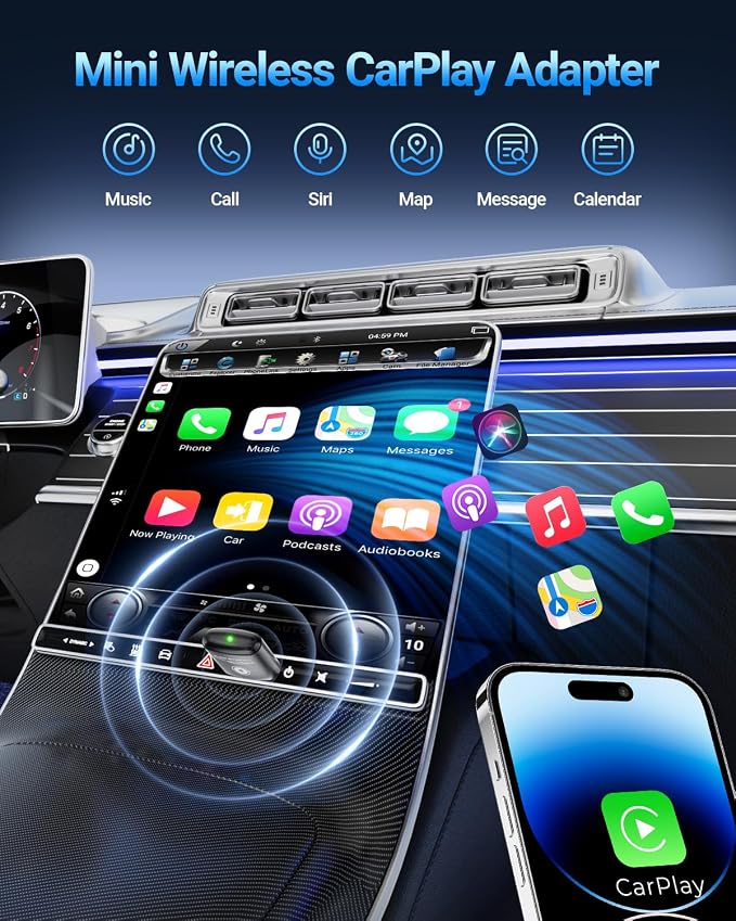 vnilrgle Wireless CarPlay Adapter for Apple iPhone（2026 Upgraded） Mini Design, Converts Factory Wired to Wireless Adapter for CarPlay, Plug and Play, Auto Connect Fast and Stable(Black)