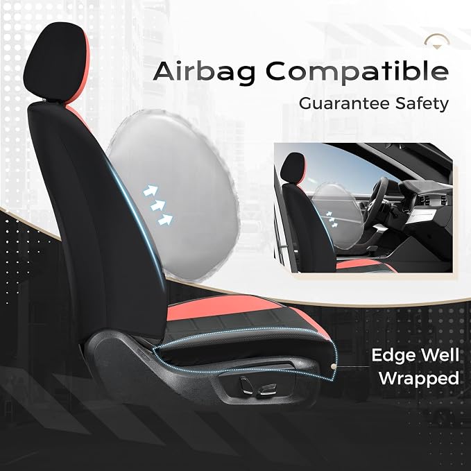 Coverado Leather Seat Covers Front and Rear Seat Cover 5 Seats Automotive Waterproof Car Seat Covers Universal Fit for Most Cars SUV Trucks, Red&Black