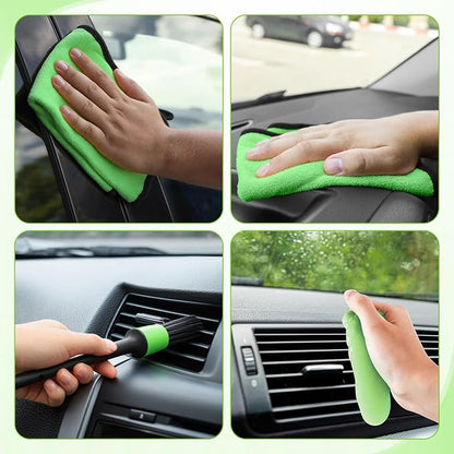 16 Pcs Windshield Cleaner Tool, Car Cleaning Kit with Various Detailing Brushes Set Spray Bottle Cleaner Towel Cleaning Gel Accessories Car Interior Detailing Kit for Windows Vents(Green)