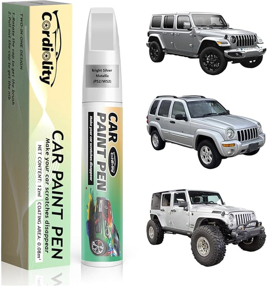 Car Touch Up Paint Bright Silver Metallic(PS2/WS2) for Jeep, Color Accurate Car Scratch Repair Remover Pen Fix Auto Paint Chips and Nicks