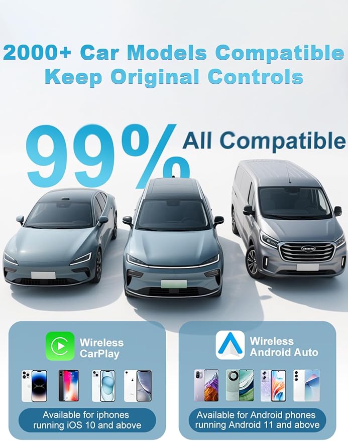 Wireless CarPlay Adapter 2026 Upgraded for iOS & Android Auto，Mini Size Wired to Wireless CarPlay, Plug & Play, Car Play Adapter Compact with USB/Type-C