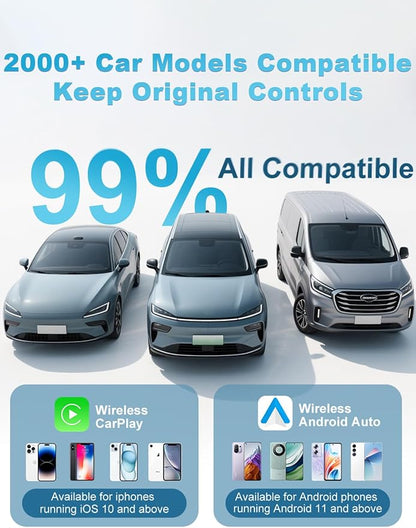 Wireless CarPlay Adapter 2026 Upgraded for iOS & Android Auto，Mini Size Wired to Wireless CarPlay, Plug & Play, Car Play Adapter Compact with USB/Type-C