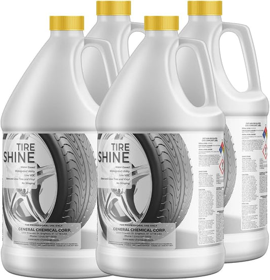 AutoGeneral - Tire Shine - Water-Based Cleaner - High-Gloss Tire Dressing - Protects Against Cracking, Fading and UV Effects - Industrial Strength - Case of Four 1 Gallon Jugs