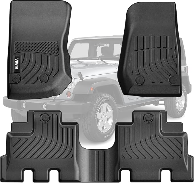 VIWIK Car Floor Mats for Jeep Wrangler JK 2014 2015 2016 2017 2018 (Not for 2 Door/JL), Automotive All Weather Car Mats for 2014-2018 Wrangler JK TPE Rubber Floor Liners Front & Rear