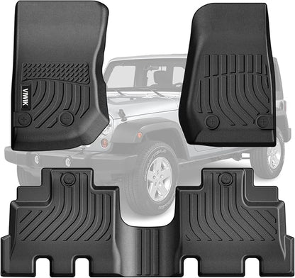 VIWIK Car Floor Mats for Jeep Wrangler JK 2014 2015 2016 2017 2018 (Not for 2 Door/JL), Automotive All Weather Car Mats for 2014-2018 Wrangler JK TPE Rubber Floor Liners Front & Rear