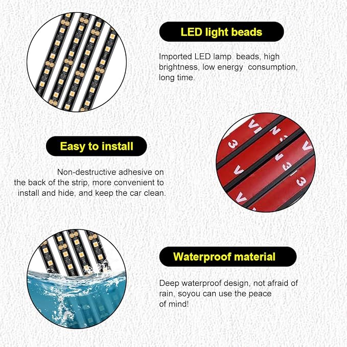 Car LED Strip Light, 48 LEDs RGB Neon Interior Atmosphere Lights, 12V Under Dash Ambient Night Light, USB Port Auto Interior Decorative Lamp, Universal Car Accessories (Orange-Yellow)