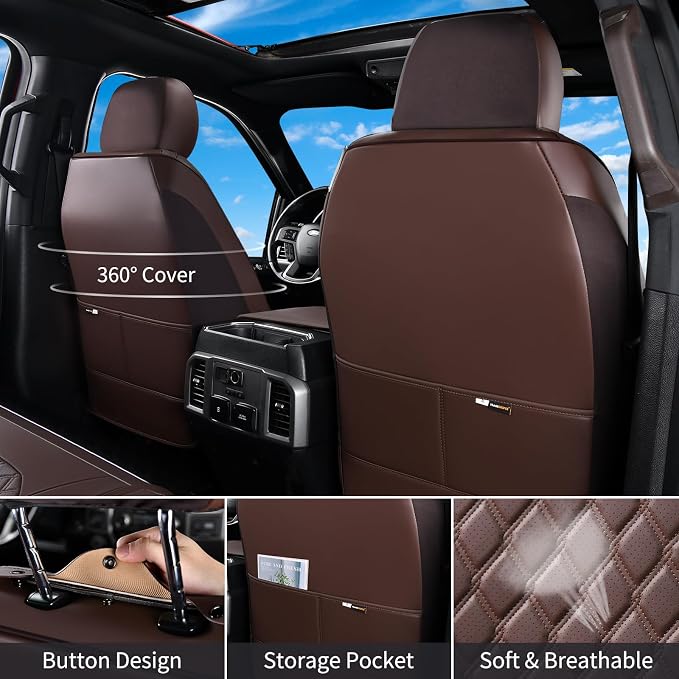 Huidasource Front Seat Covers Fit for Toyota Tacoma 2016-2023 SR SR5 Limited TRD Sport/Pro/Off Road All Cab Front Row, 360° Full-wrap Leather Automotive Car Seat Cushion Cover (Front Pair/Coffee)