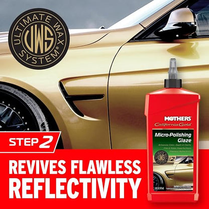 Mothers California Gold Micro-Polishing Glaze, 16 oz. — Ultimate Wax System Step 2, Adds Vibrance, Depth & Clarity to Paint & Clearcoats, Enhances Reflectivity, Especially on Dark Colors (08100)